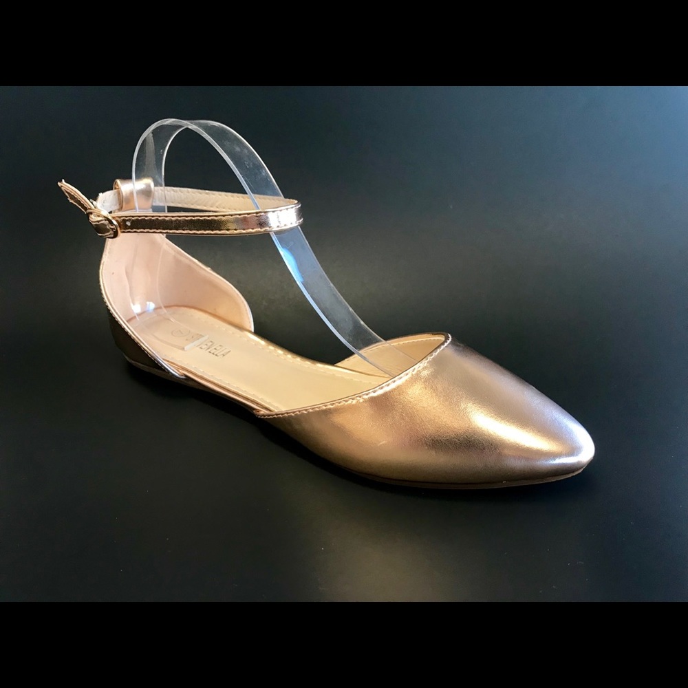 Rosegold D’orsay Flats with Ankle Strap